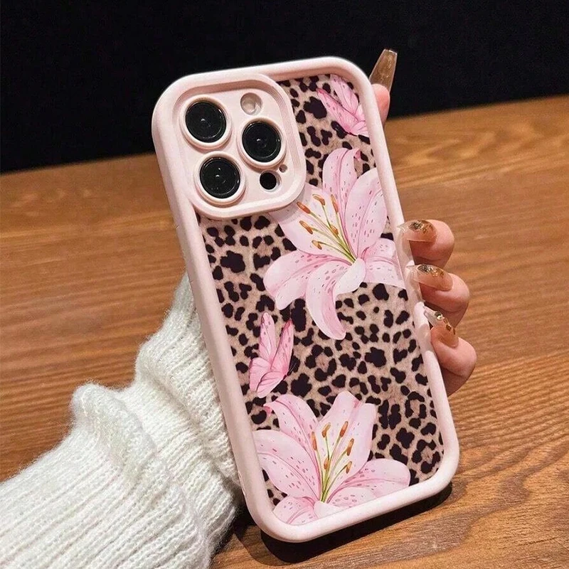 Funda Linda con Diseño de Lirio Rosa y Leopardo para iPhone 17 16 15 14 13 12 11 Pro Max XS X XR 7 8 Plus 17 Air 3