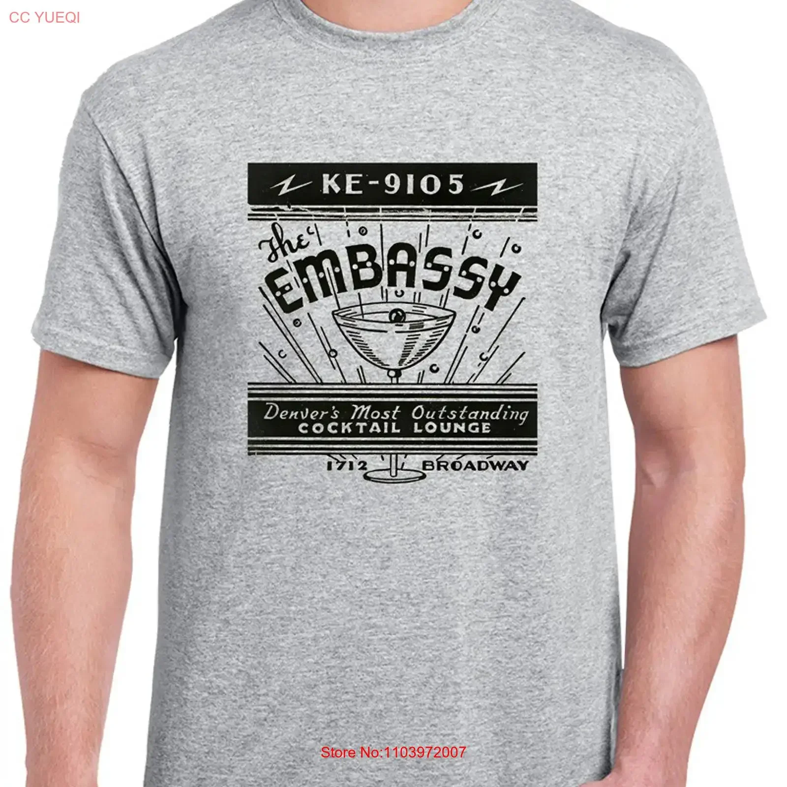 Camiseta Vintage Embassy Lounge Denver Co, diseño gráfico vintage lavado, suave y elástica, ligeramente holgada, para uso diario, unisex