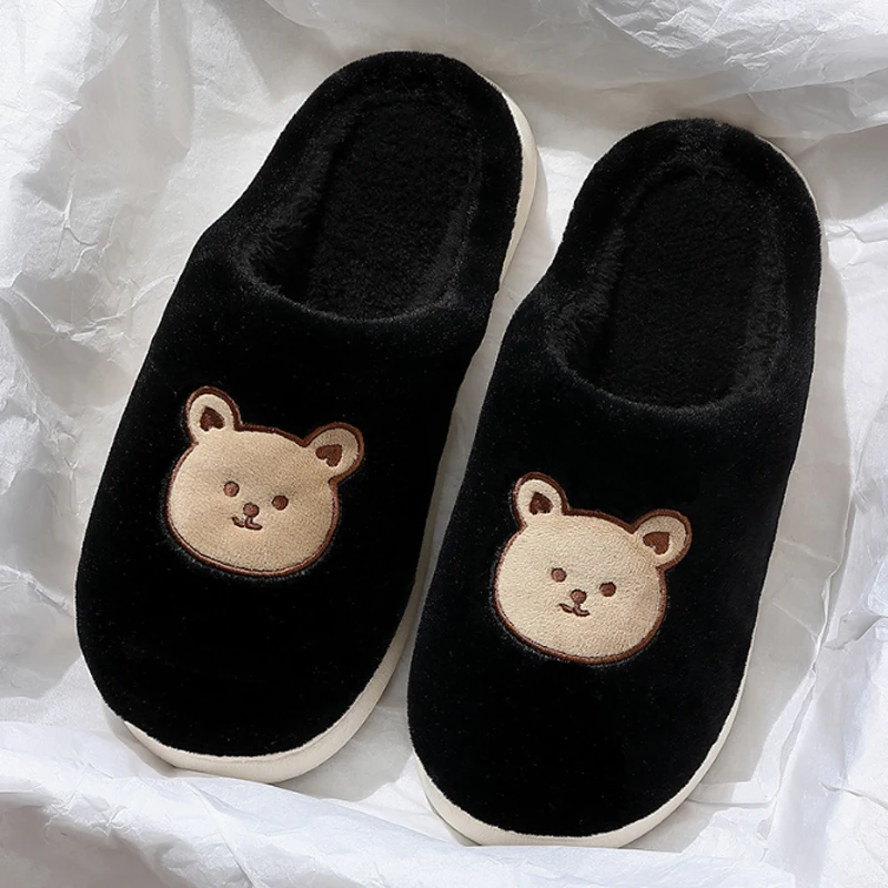 Cute Bear pantofole in cotone per donna inverno Indoor scivoli antiscivolo peluche uomini caldi sandali per la casa scarpe basse coppie infradito
