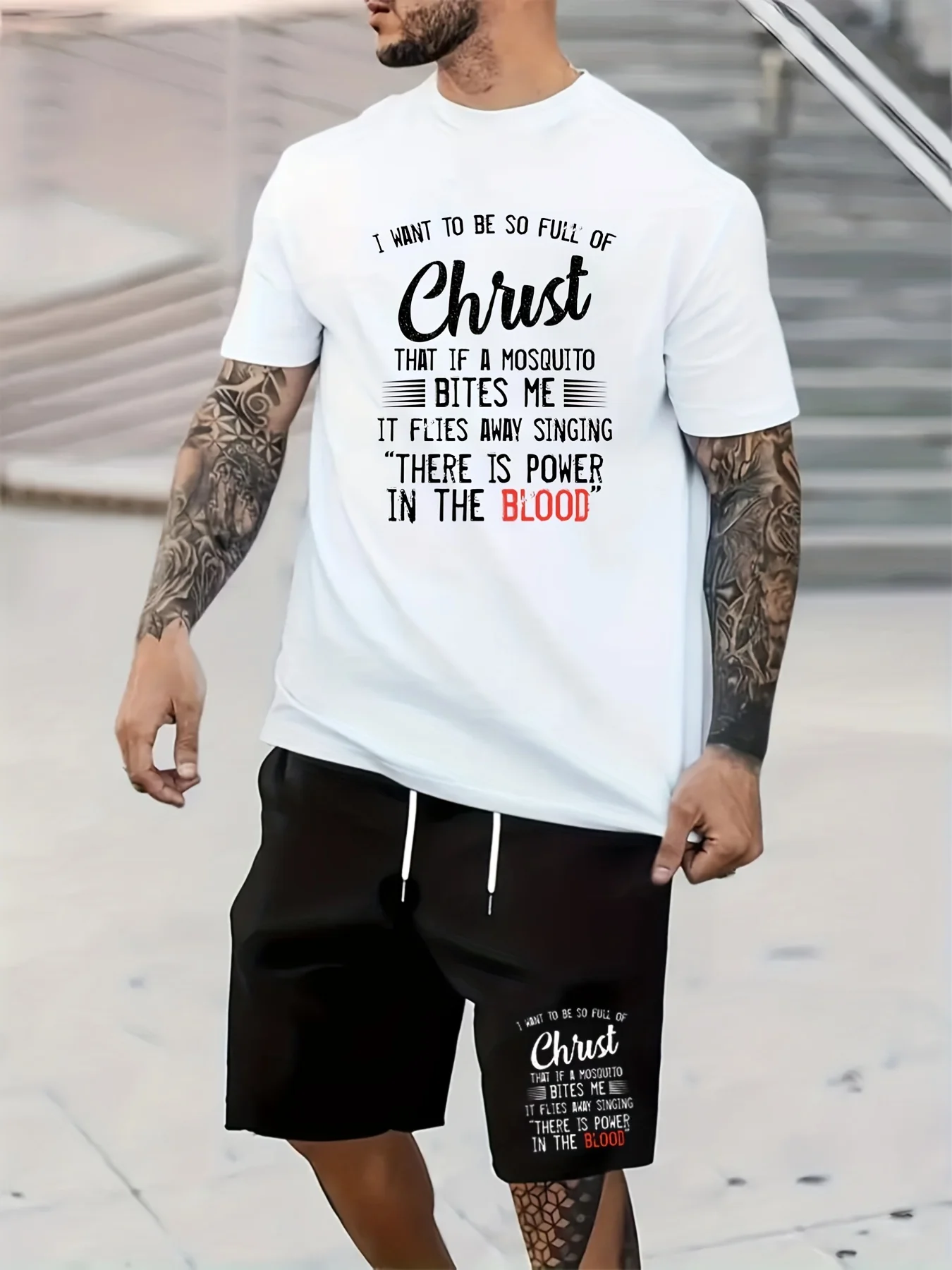Men's Summer Short-Sleeve Set Minimalist Letter Print Short-Sleeve Top Casual Shorts Outdoor Urban Street Style Two-Piece Set