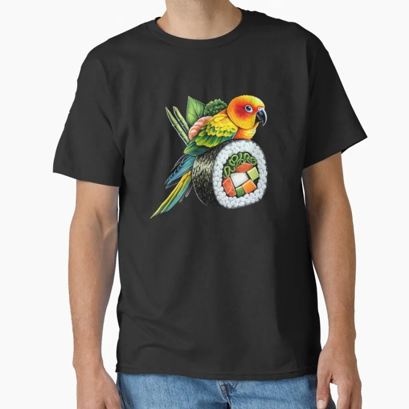Funny Sushi Sun Conure Parrot Lover Birding Pet bird Gift T shirt for man Large size Tops Funny parrot Graphic Printed clothes