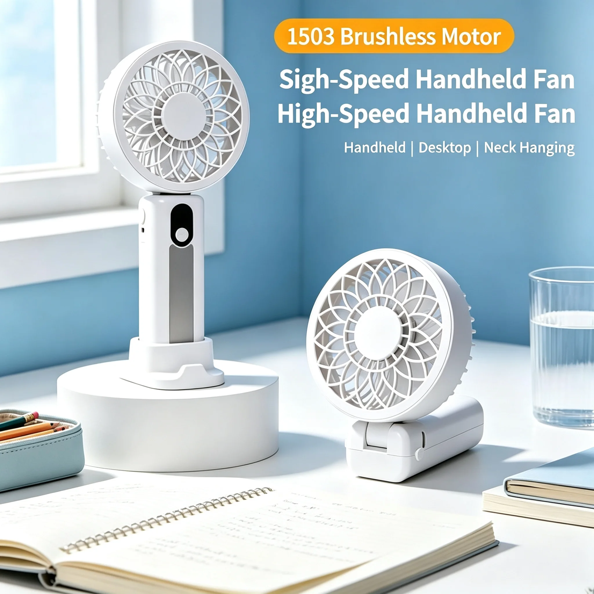 M3 Foldable Portable Fan,Powerful Airflow,Type-C Rechargeable,Desktop & Neck Hang Use