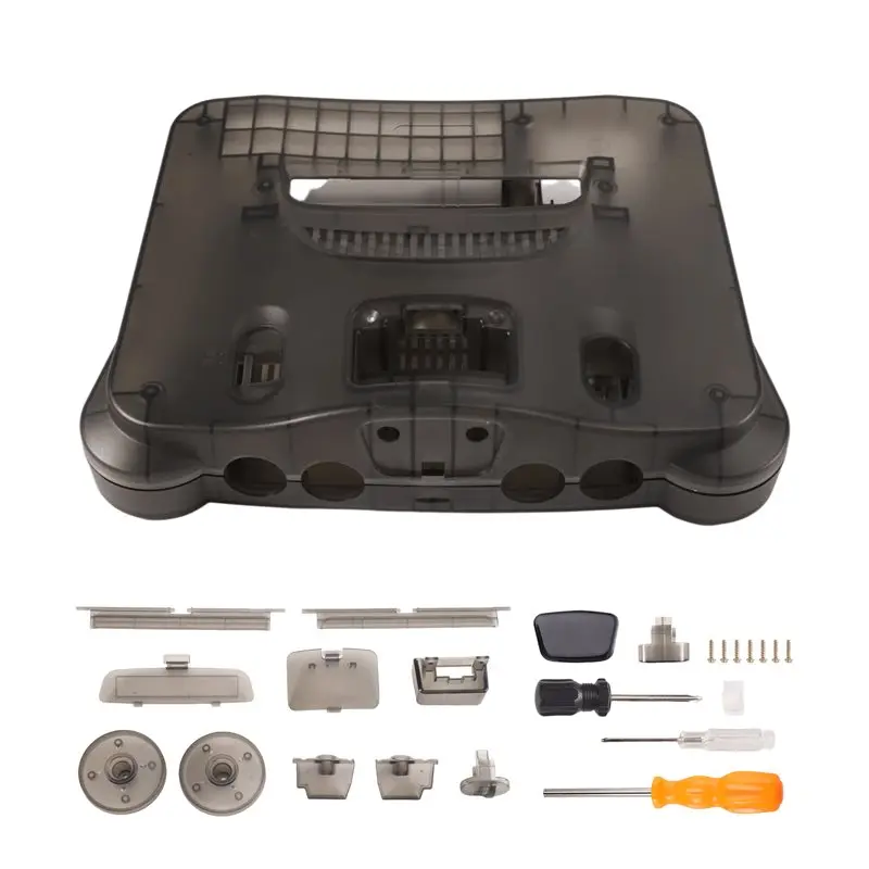 Replacement Case Housing Shell For N64 Console Translucent Black Color, Classic Retro Video Game System Cover Repair Kit