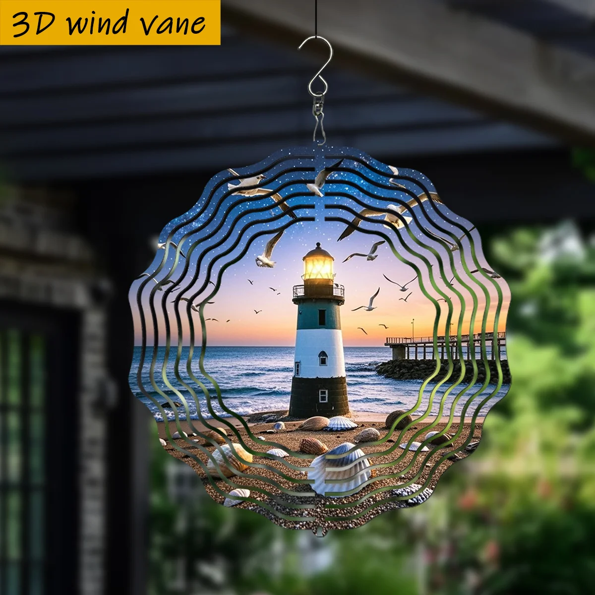 CIFbuy 3D Metal Wind Spinner Kaleidoscope Pattern 360° Rotating Hook Outdoor Garden Patio Yard Decor Lawn Ornament