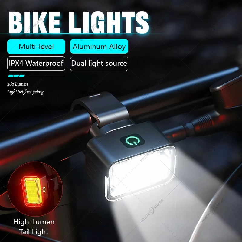 

Bicycle Safety Light Set Type-c Charging Waterproof LED Headlamp Taillight Front Rear Bike Warning Lighting Bicycle Night Riding