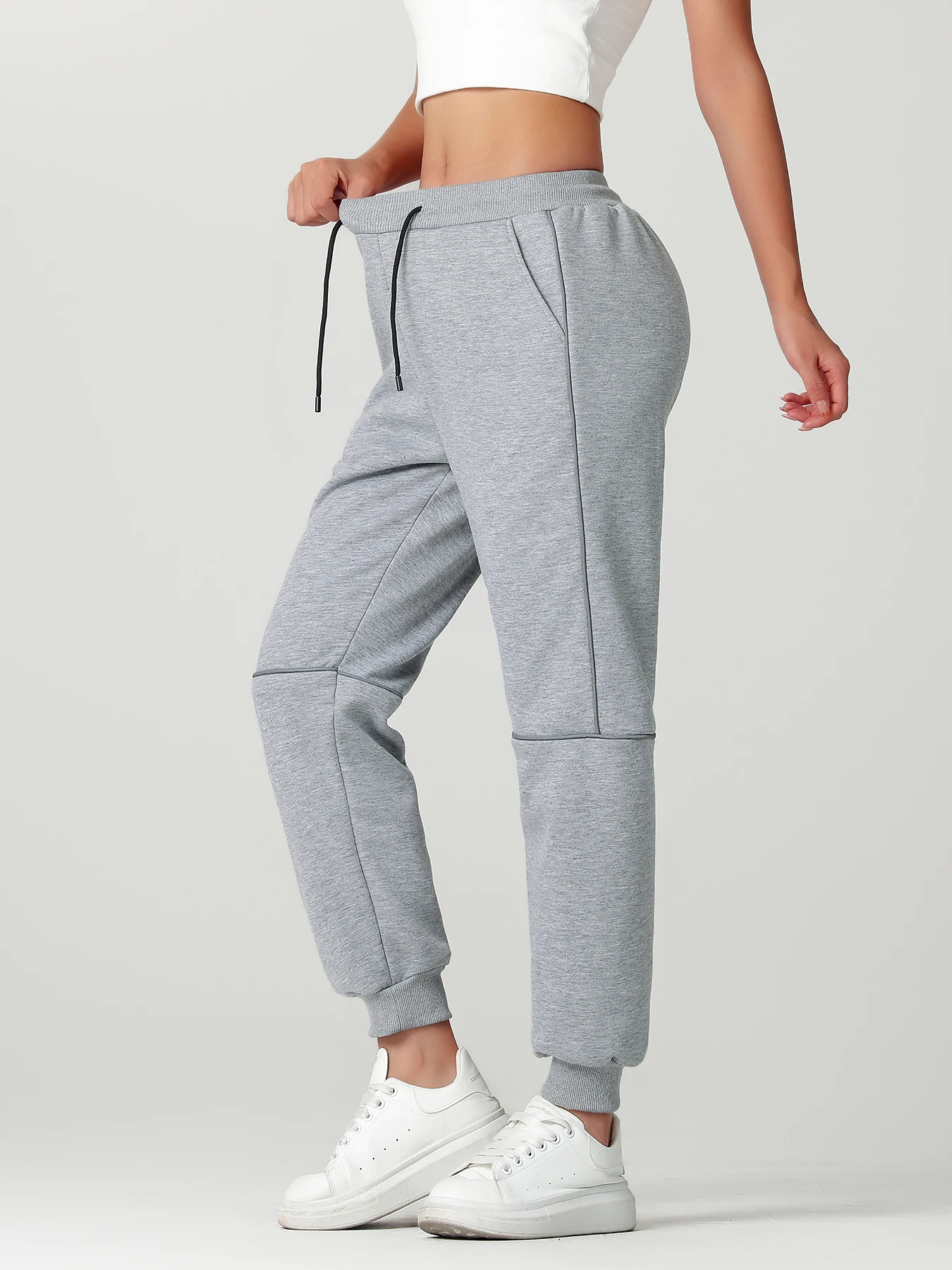 قطعة واحدة من السراويل الرياضية النسائية الشتوية المبطنة بالصوف، سراويل كاجوال دافئة وأنيقة للنساء، تتميز بحزام خصر مرن مع رباط، وجيوب جانبية، وسراويل ركض محبوكة للارتداء اليومي في الخريف والشتاء، مناسبة للمشي لمسافات طويلة في المنزل #5