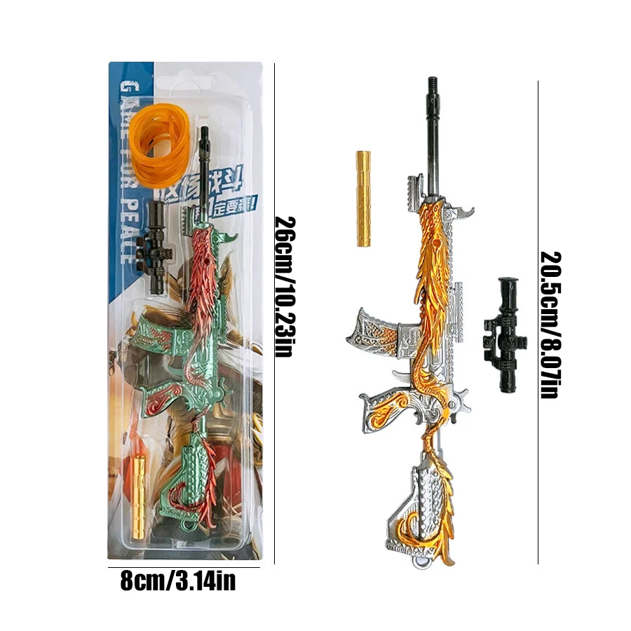 1pc continuous fire alloy five-jaw Golden Dragon rubber band gun safe and harmless gun model decoration (random style)