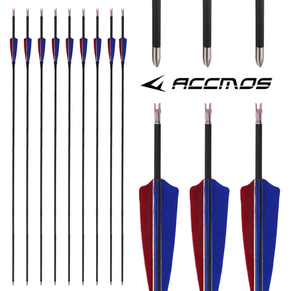 

12pcs Pure Carbon Arrow ID4.2mm Spine250/300/400/500/600/700/800/900/1000/1100/1300/1500/1800 Shaft with 4"Turkey Feather Arrow