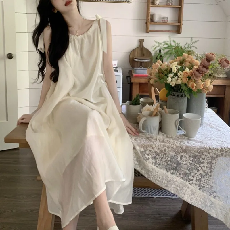Women Summer Dress 2025 New Fashion Loose Halter Sling Off Shoulder Design Sense mid-calf Dresses Women Vestidos XYDD02