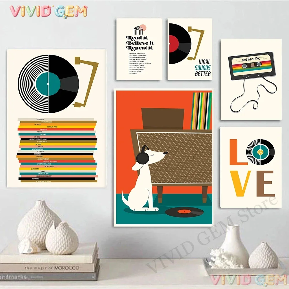 VIVID GEM 1pc frameless Canvas Painting (No frame)Mid Century Retro Vinyl Records Poster Music Album Art Canvas Painting Prin