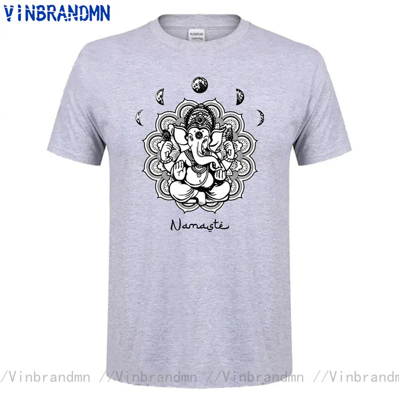 Yoga Mandala Elephant Ganesha Tribal Ornaments Chakra Hindu T-Shirt Men Cotton O-neck Tshirt Hip Hop Tee Streetwear Harajuku Top