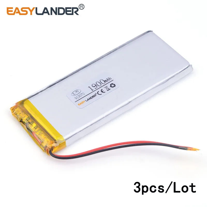 3pcs /Lot 1900mAH 913070 3.7v lithium Li ion polymer rechargeable batteryfor Smart watch GPS mp3 mp4 cell phone speaker 903070