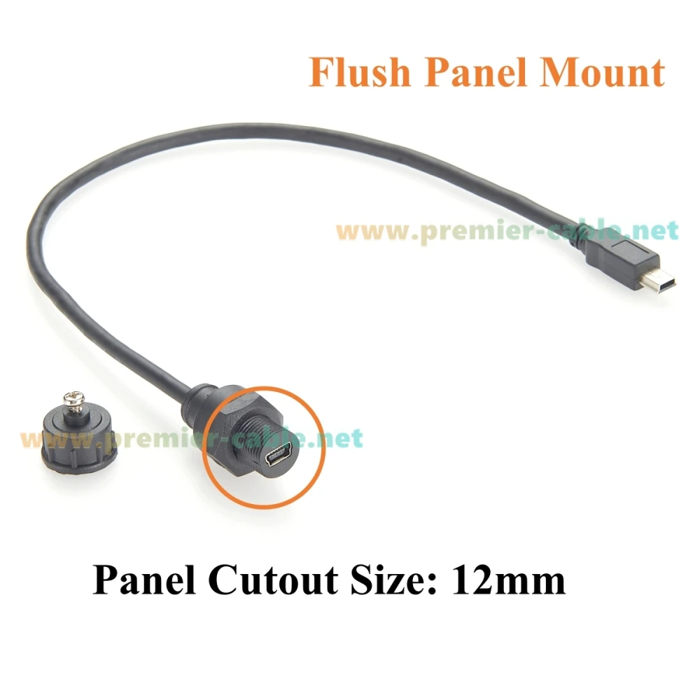 Mini USB 2.0 Male to Female Extension Cable IP67 Waterproof Mini USB Recessed Flush Panel Mount Data & Charging Cable for Car,