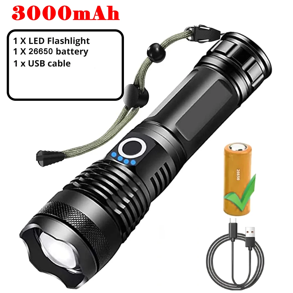 مقاوم للماء 3000mAh عالية الطاقة مصباح ليد جيب في الهواء الطلق التخييم في حالات الطوارئ قابلة للشحن طويلة المدى التكتيكية الشعلة 26650 بطارية #1