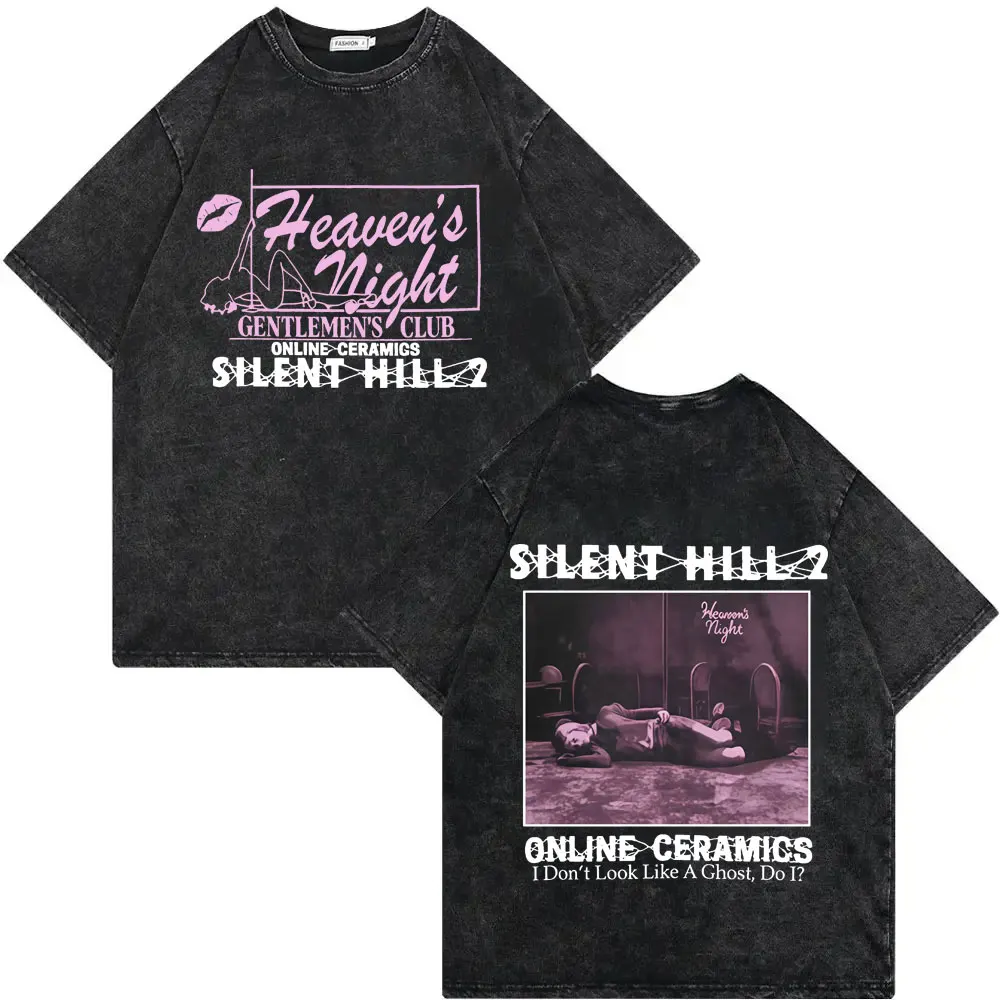 

Vintage Washed Silent Hill 2 Game Merch T Shirt High Quality Fashion Short Sleeve T-shirts Men Women Casual Loose Cotton T-shirt