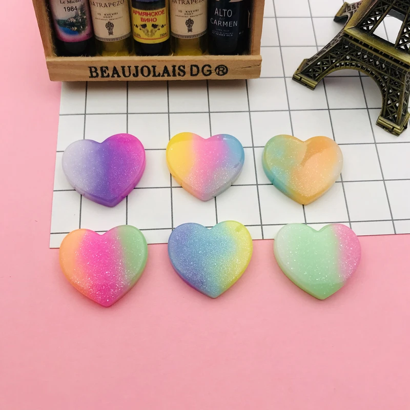 10pcs Resin Colorful New Kawaii Glitter Heart and Five Star for Crafts Making, Jewelry Accessory, Scrapbooking, DIY