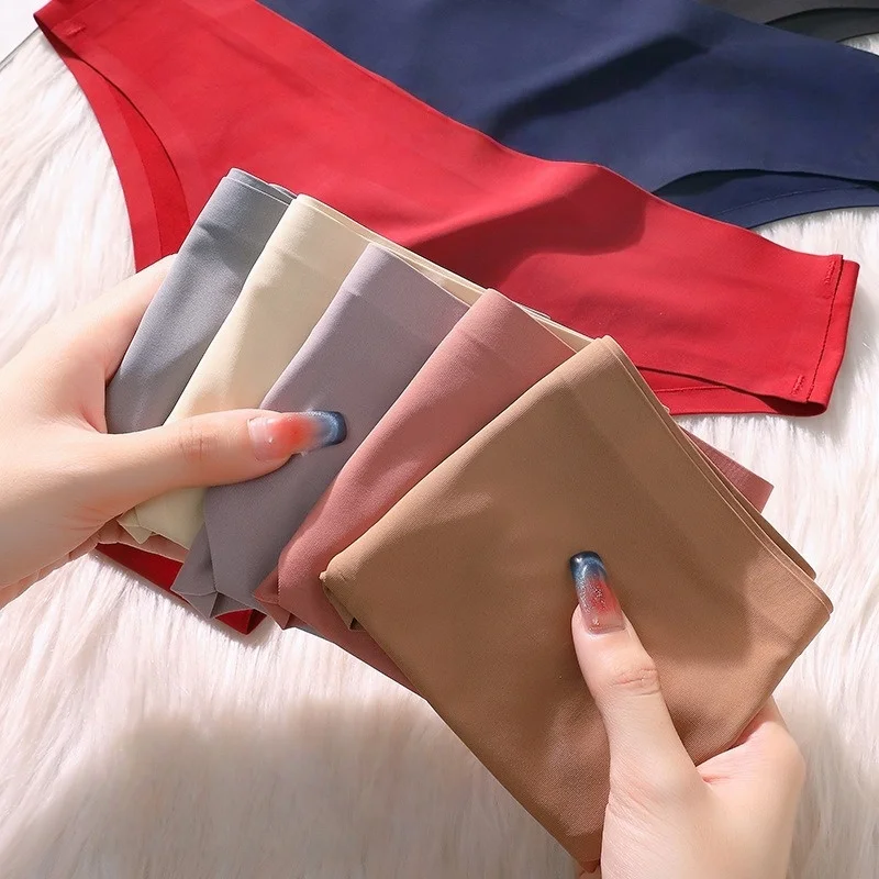 4 قطعة/المجموعة الحرير الجليد البرازيلي سراويل النساء سلس الملابس الداخلية منخفضة الخصر السروال الإناث بلون ملخصات مثير الملابس الداخلية #5
