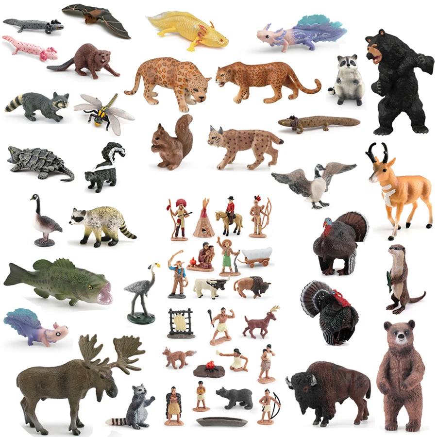 Figuras Realistas de Murciélagos, Ranúnculos, Garzas Azules, Lonas de Río, Osos, Bisones, Alces, Mapaches, Figuras de Animales Salvajes del Oeste, Figuras de los Indios Powhatan, Juguetes
