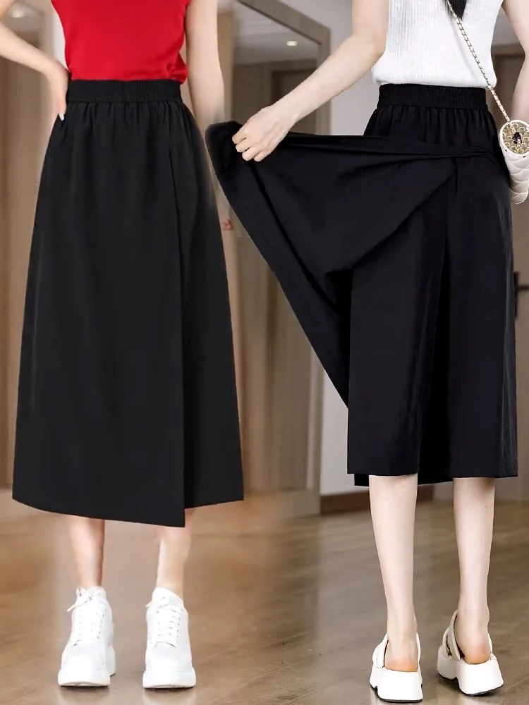 

Slimming Wide Leg Pants Casual Summer Thin Hanging Sense Women's Loose High Waist Eighteen Shorts Korean Style Commute Wind
