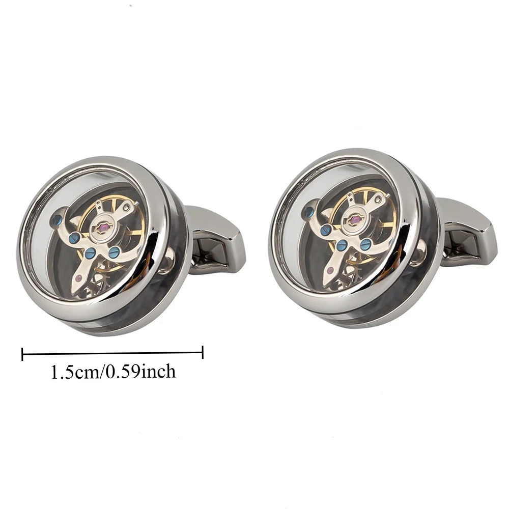 Retro Mechanical Watch Core Cufflink Stainless Steel Hollow Mechanical Cufflinks Business Formal French Shirt Cuff Buckle