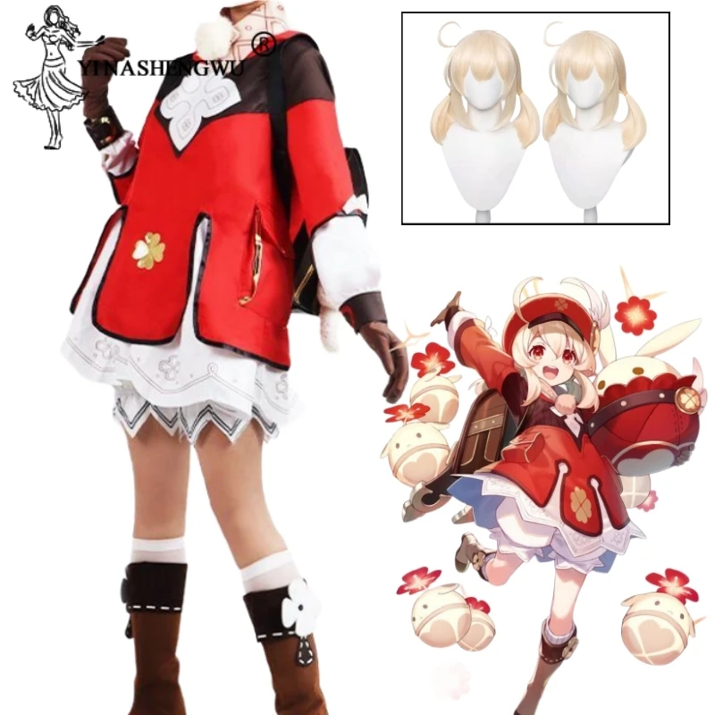 

GAME Genshin Impact Cosplay Anime Klee Costume Women Girl Dress Lolita Elf Ear Klee Wig Knapsack Halloween Carnival Suit Props