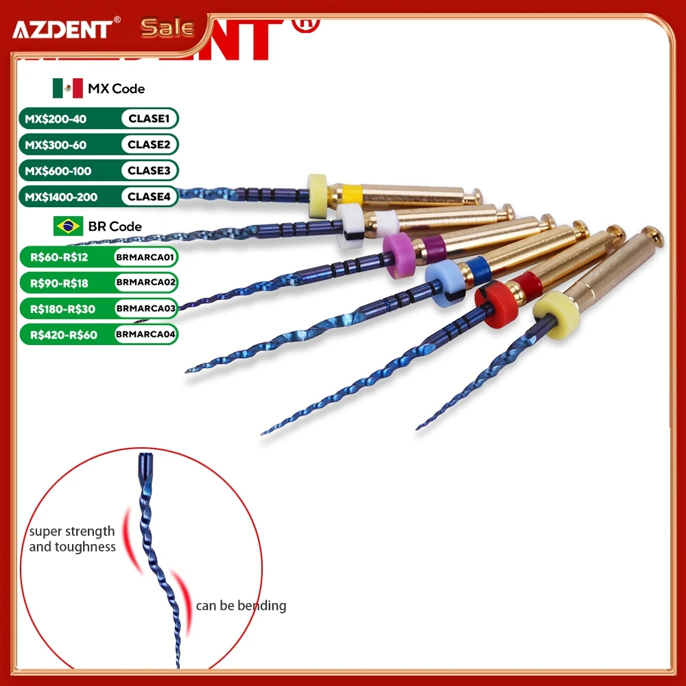 AZDENT 6 шт./кор. стоматологические термоактивированные корневые файлы для каналов SX-F3 25 мм, стоматологические инструменты, можно изгисить для подготовки к корневым каналом