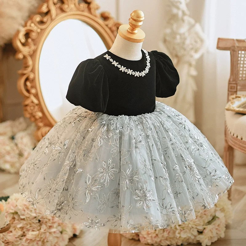 Brokatowa księżniczka bujne sukienki dla dziewczynek elegancka puszysta dziewczyna księżniczka sukienka błyszczący kwiat luksusowa urodzinowa suknia ślubna dziewczyna