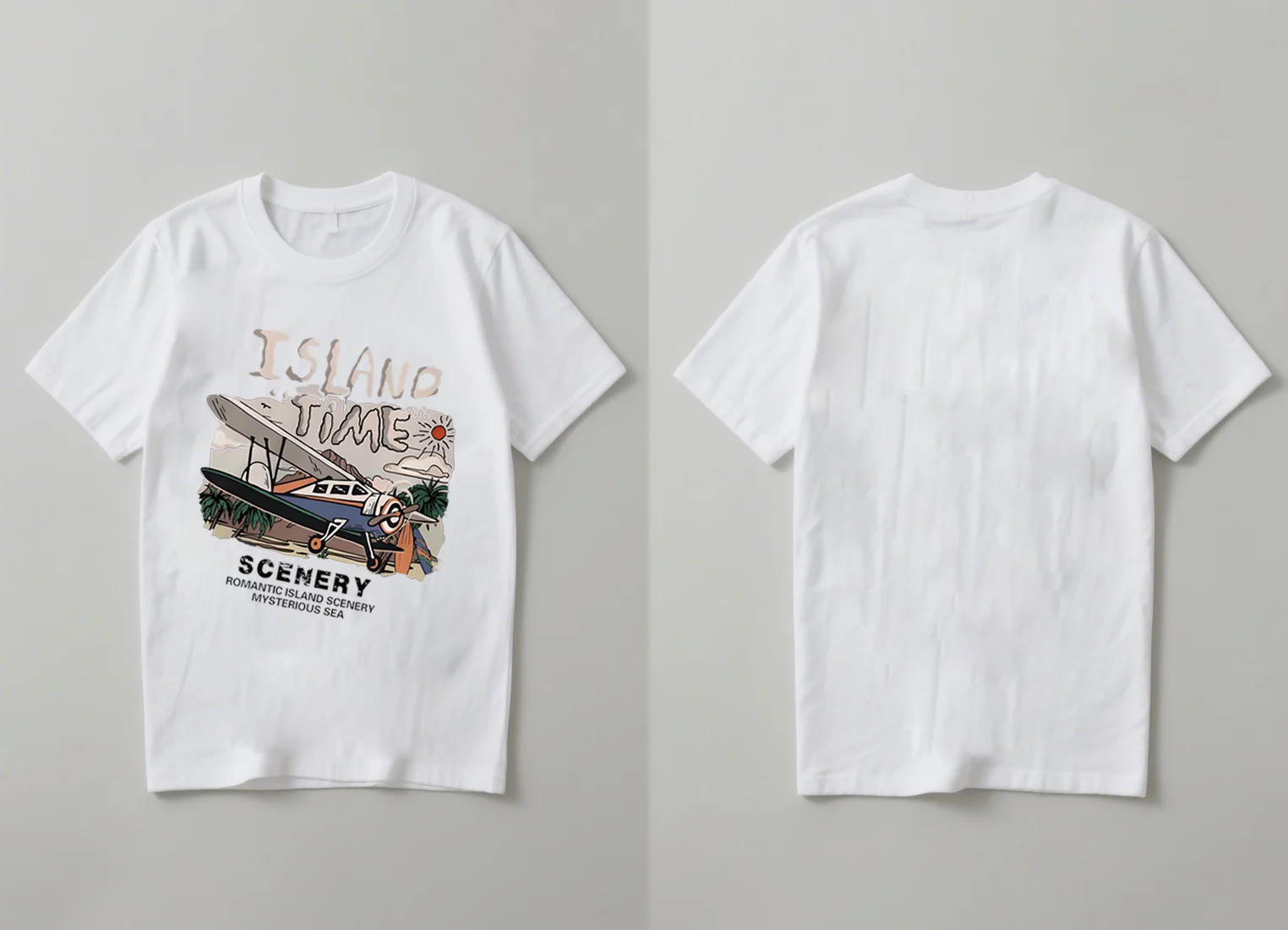 2025 New Trendy Island Time Scenery Print Short Sleeve Casual Unisex