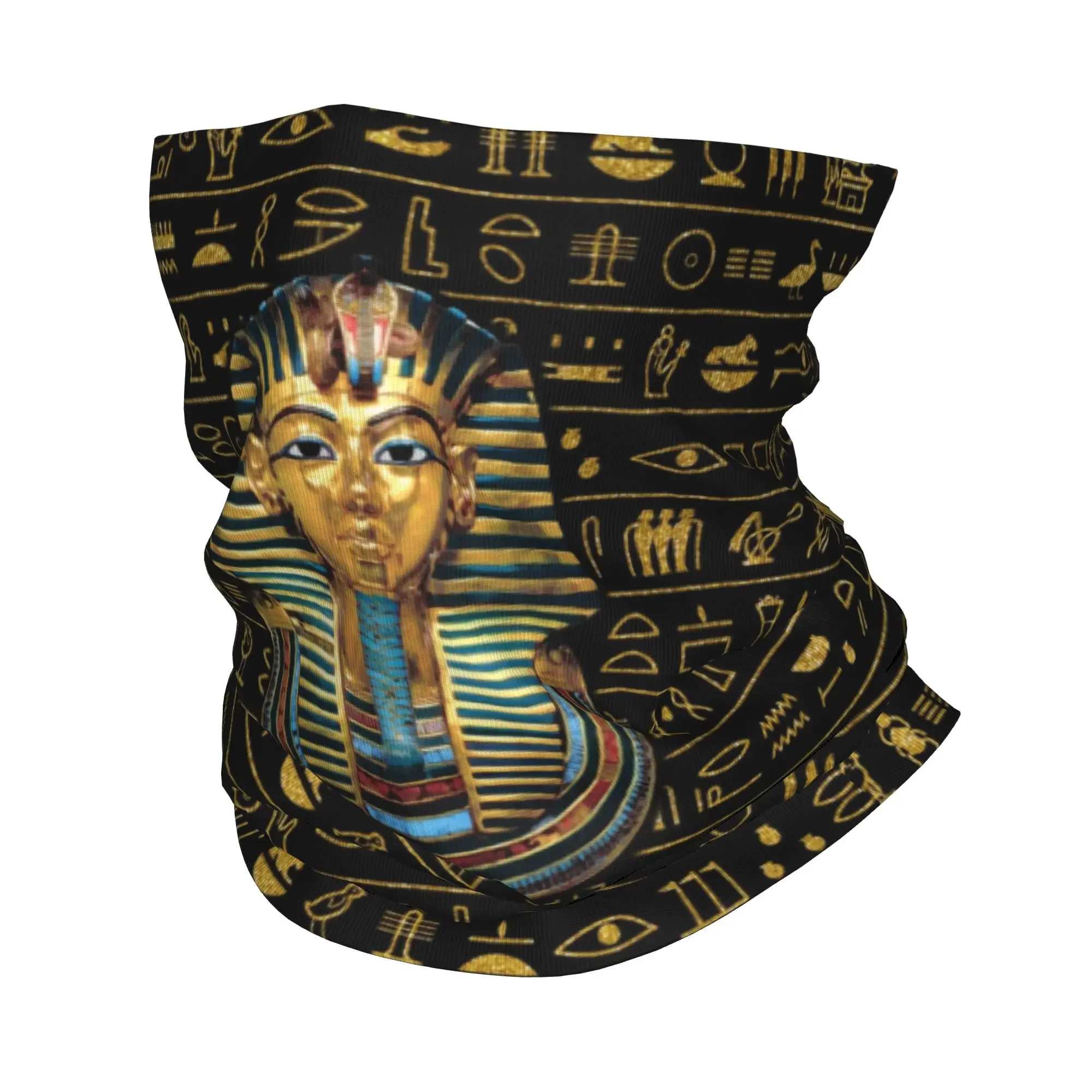 Ancient Pharaoh Egypt King Tut Bandana Neck Gaiter UV Protection Face Scarf Cover Egyptian Hieroglyphic Headwear Tube Balaclava