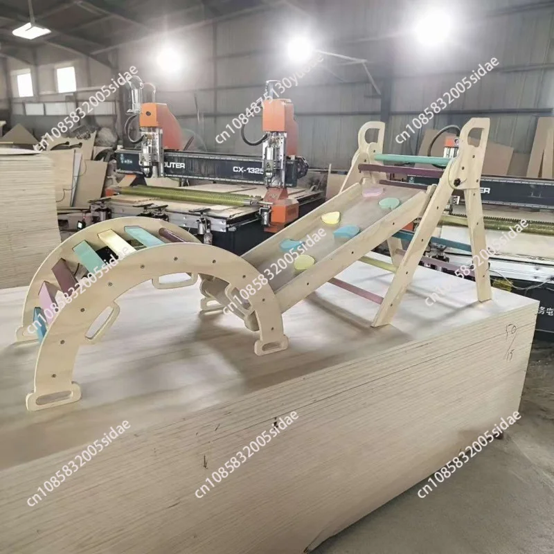 7 In 1 Indoor Wooden Kids Climbing Frame Arch Folding Slide Sensory Integration Training Toy For Baby Toddler Playground