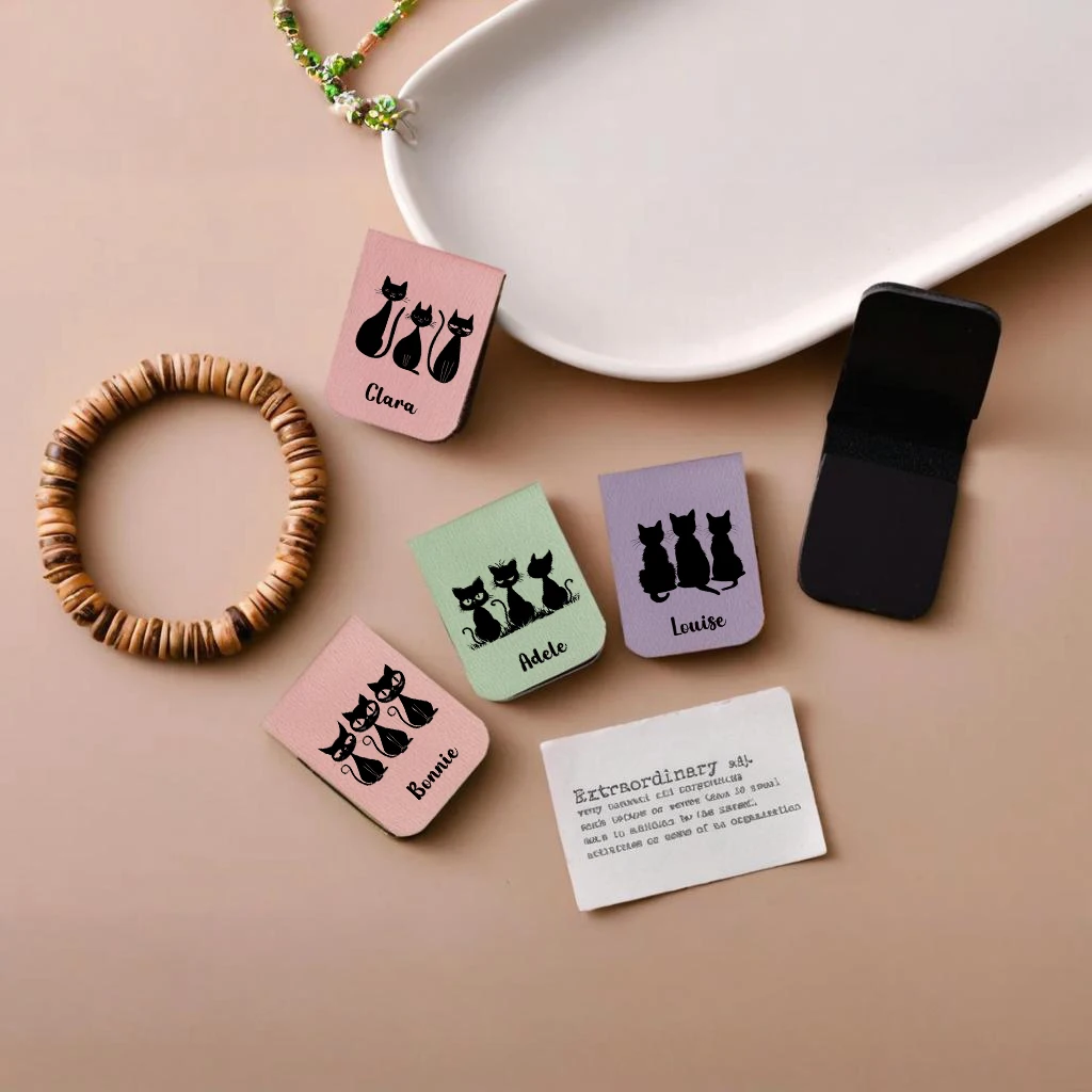 1pc Name Bookmark with black cats,Custom Leather black cats Bookmark,Personalized Magnetic Bookmark,Book Lover Birthday Gift