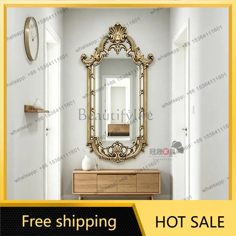 French retro full-length mirror American engraved luxury floor-to-ceiling European bedroom wall-mounted high-end fitting mirror
