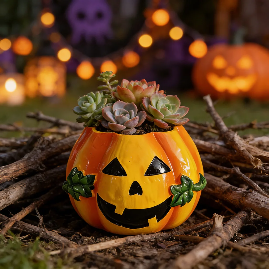 Halloween Pumpkin Figurine Resin Ghost Pumpkin Ornament Spooky Season Decor Mini Cute Pumpkin Statue Home Desktop Shelf Decorati