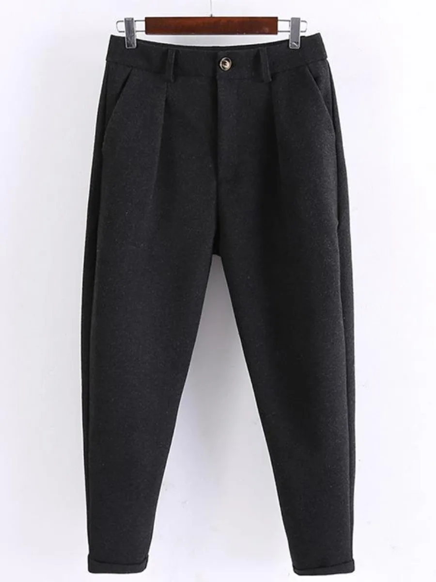 

Мужские шерстяные брюки Thiened, корейские облегающие брюки, осень-зима, повседневные длинные брюки большого размера, брюки Harlan Carrot