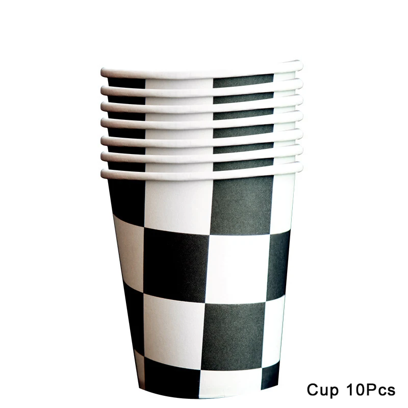 25 teile/paket Karierte Flagge Papier Stroh und 10 teile/paket Pappbecher Schwarz Weiß Racing Auto Geschirr Racing Geburtstag Party Dekoration – Detail 3