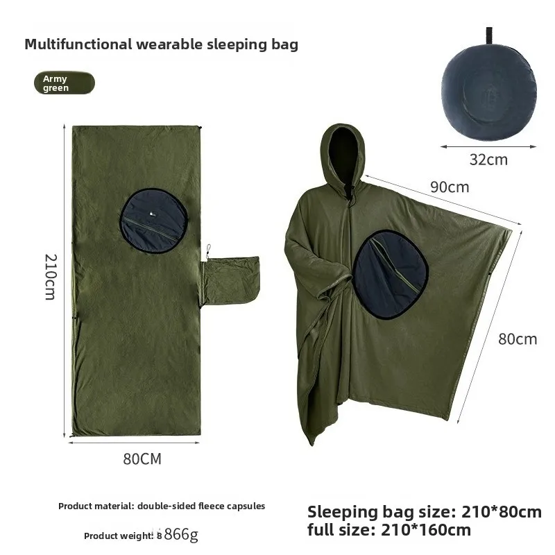 Multi-purpose cape sleeping bag, outdoor camping fleece travel dirty sleeping bag, warm sleeping bag