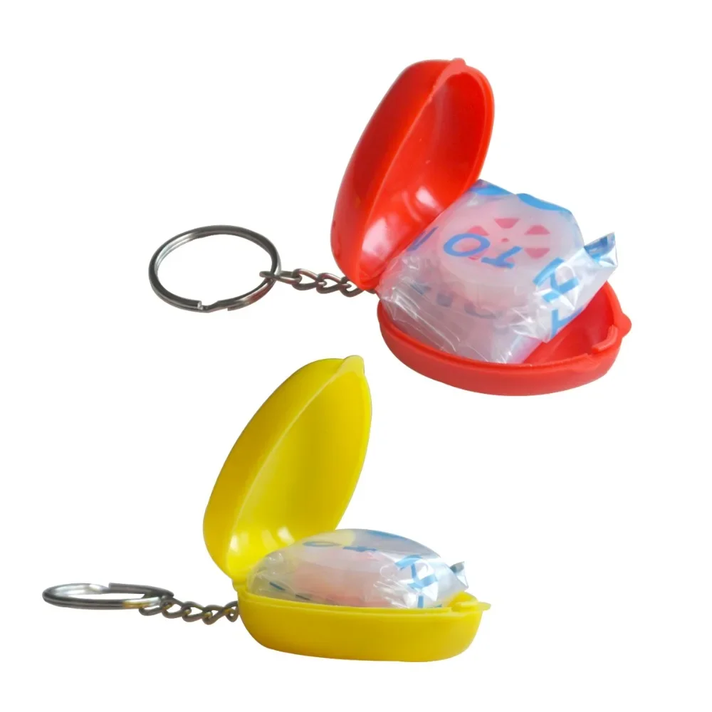 10 Pcs CPR Mask With Keyring Heart Shape Box Portable First Aid Rescue Kits CPR Resuscitator Red Yellow Color