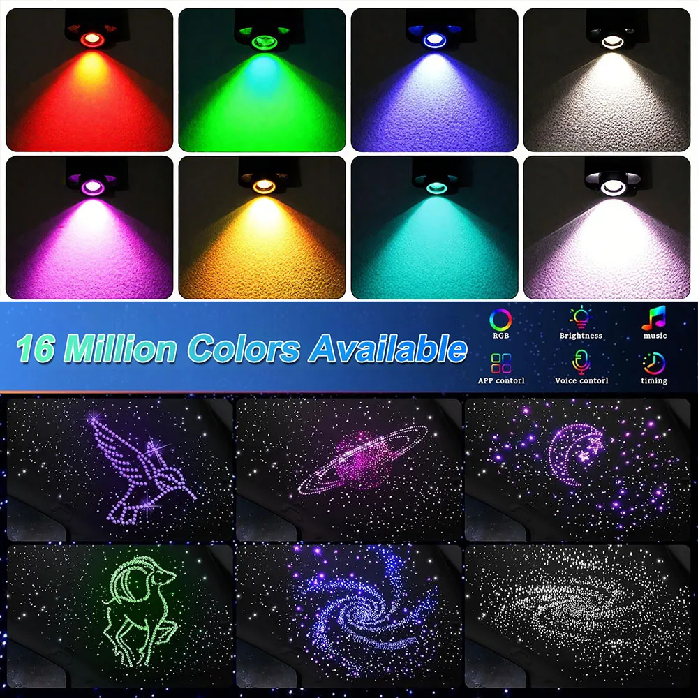 Car Styling DIY Car Starry Sky Light Auto Home Fiber Optic Lights Atmosphere Lamp Music Control Ceiling Lights RGB 16W 8 Colors