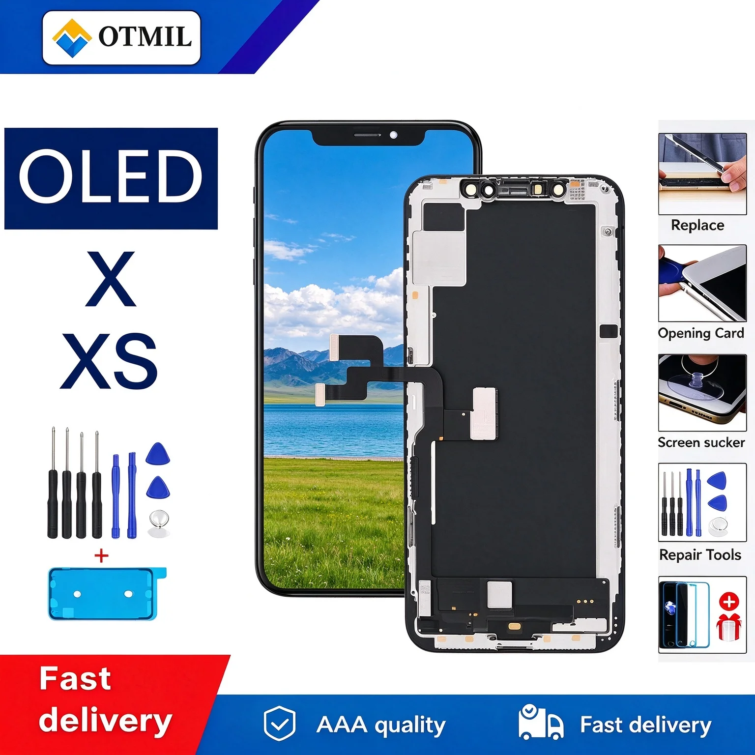Tested OLED Display For iPhone X/XS Touch Screen True Tone Support No Dead Pixel Full Repair Tool Kit Screen Replacement Parts