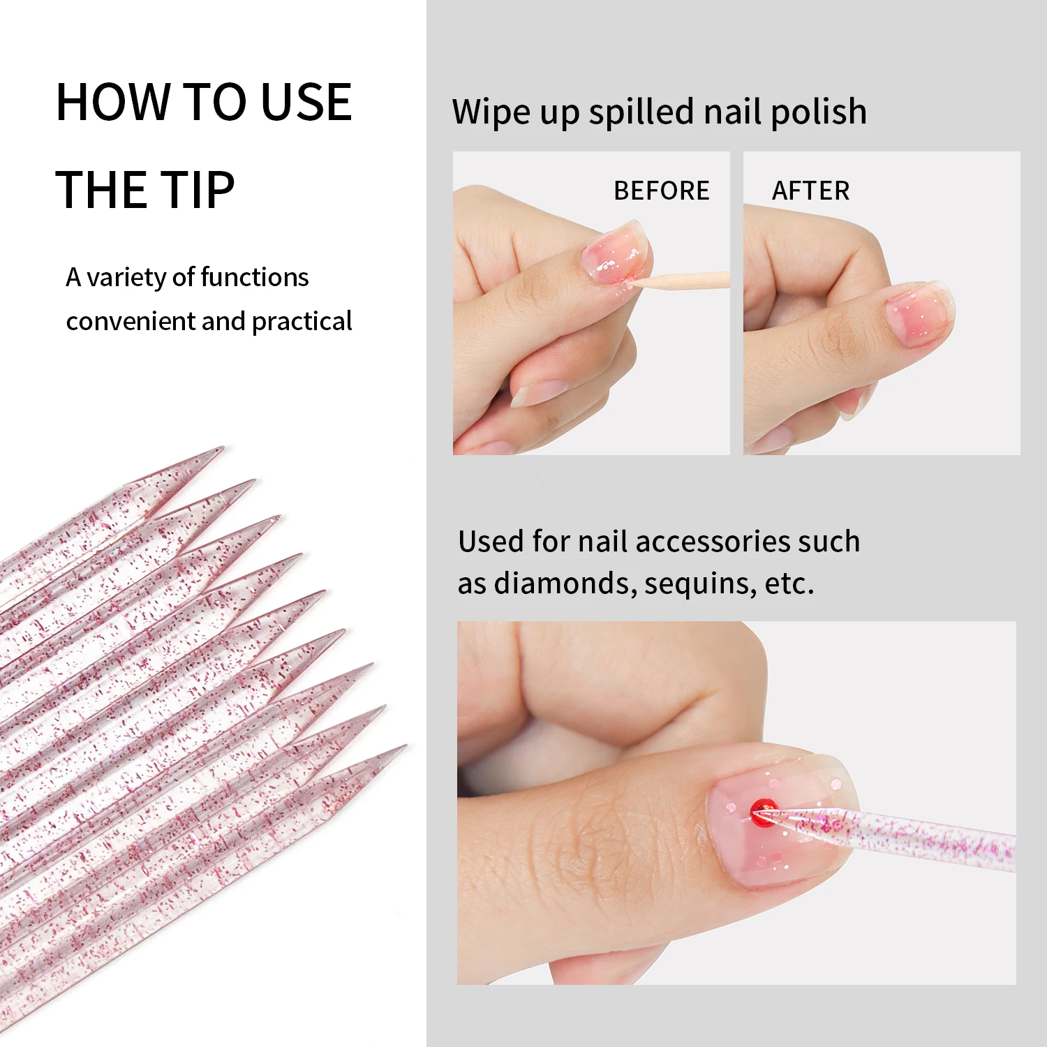 عصا أظافر يمكن التخلص منها بوشير الجلد ، مانيكير وعصي العناية بالأظافر ، تنظيف الأظافر ، بكميات كبيرة ، 50 أو 50 أو