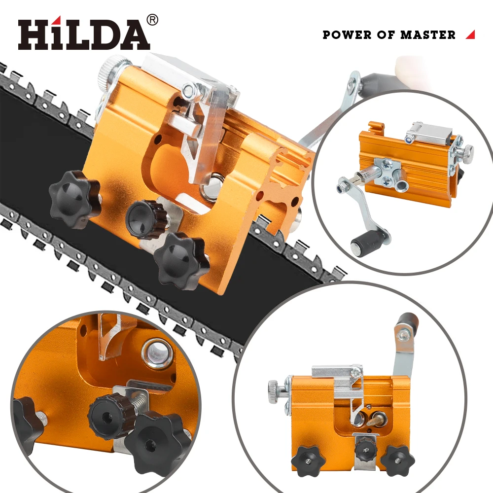 أداة شحذ سلسلة احترافية تعمل يدويًا من HILDA، تناسب أحجام السلسلة المتعددة، مثالية للصيانة بنفسك