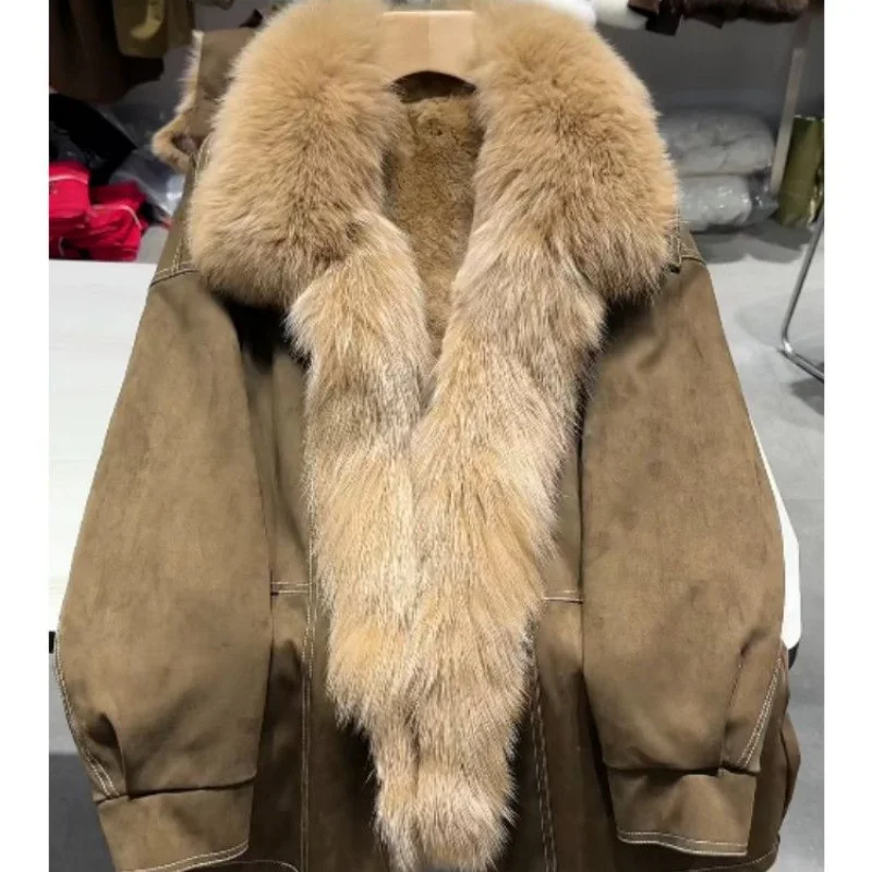 Popular Maillard Super Stylish Blazer Brown 2025 Faux Fur Lined Thickened Winter Coat For Women