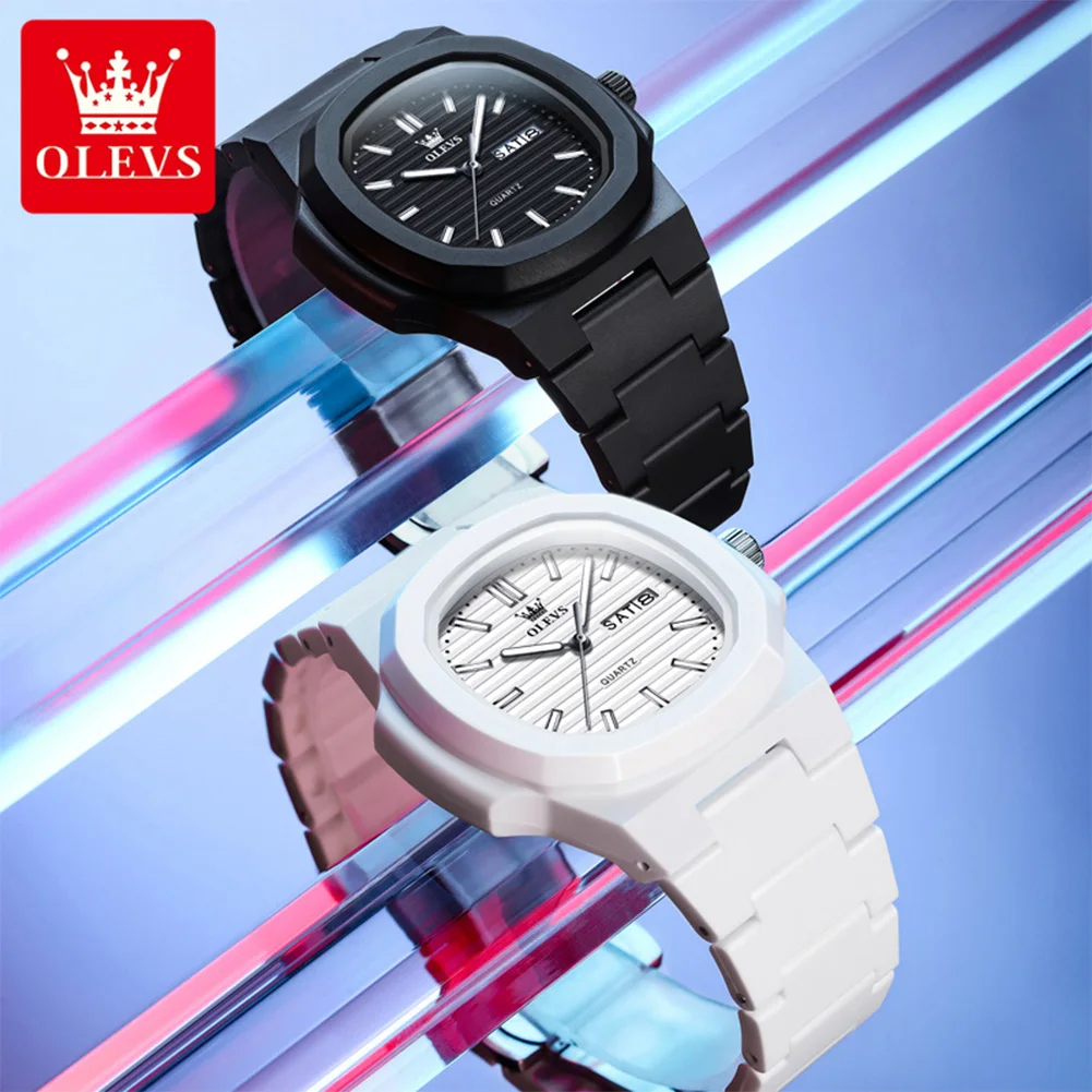 OLEVS 5627 Original Quartz Men Watch Business Calendar Waterproof HD Luminous Tonneau Dial Luxury Brand Men Watch Reloj Hombre