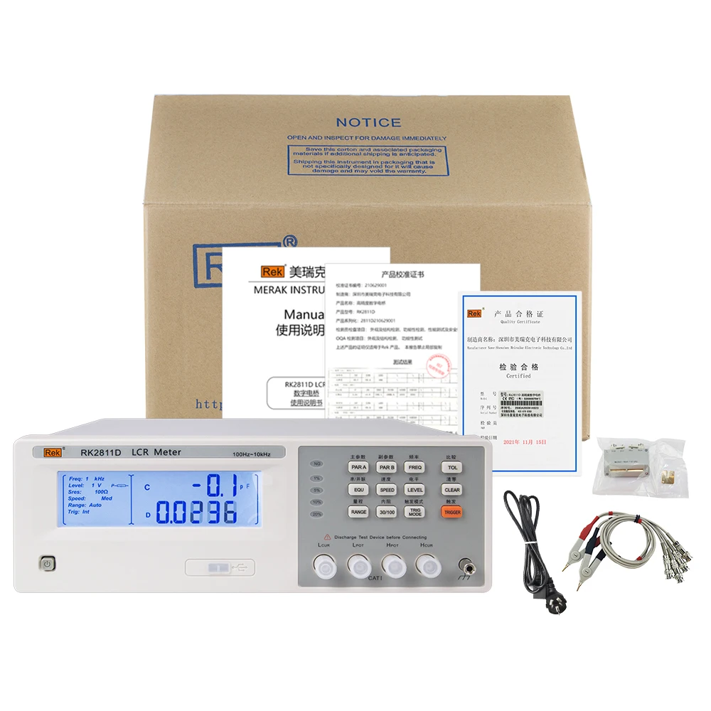 Rek RK2811D Digital bridge 100Hz-10kHz LCR Meter Optional Frequency Output Impedance 30Ω or 100Ω LCD White Backlit Screen