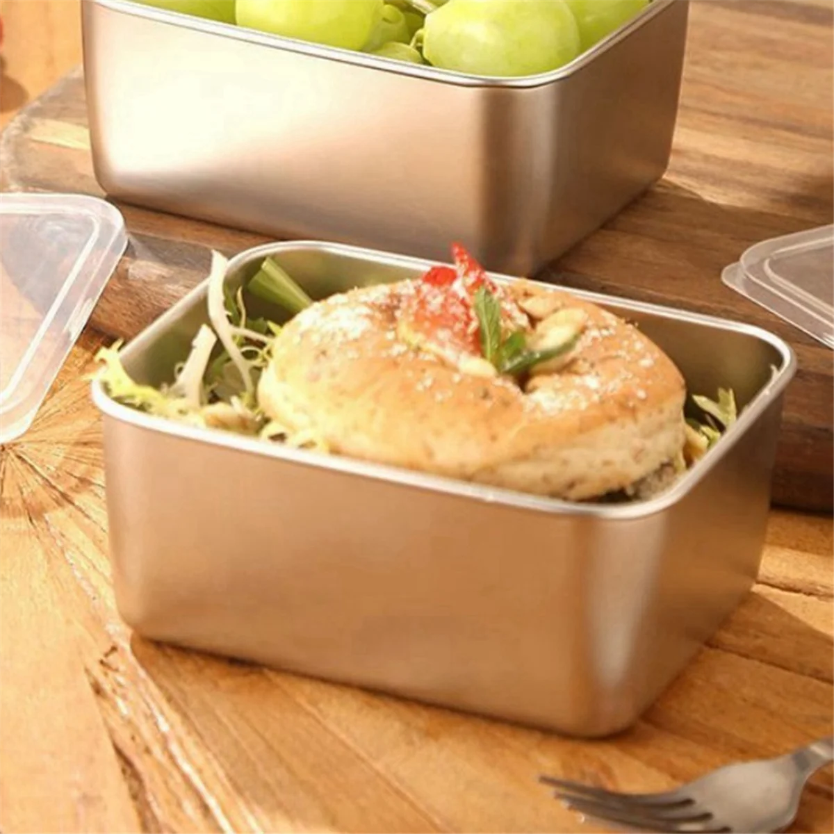 Stainless Steel Refrigerator Crisper Food Storage Box with Plastic Lid Prepare Seafood Fruit Vegetable Picnic Box S