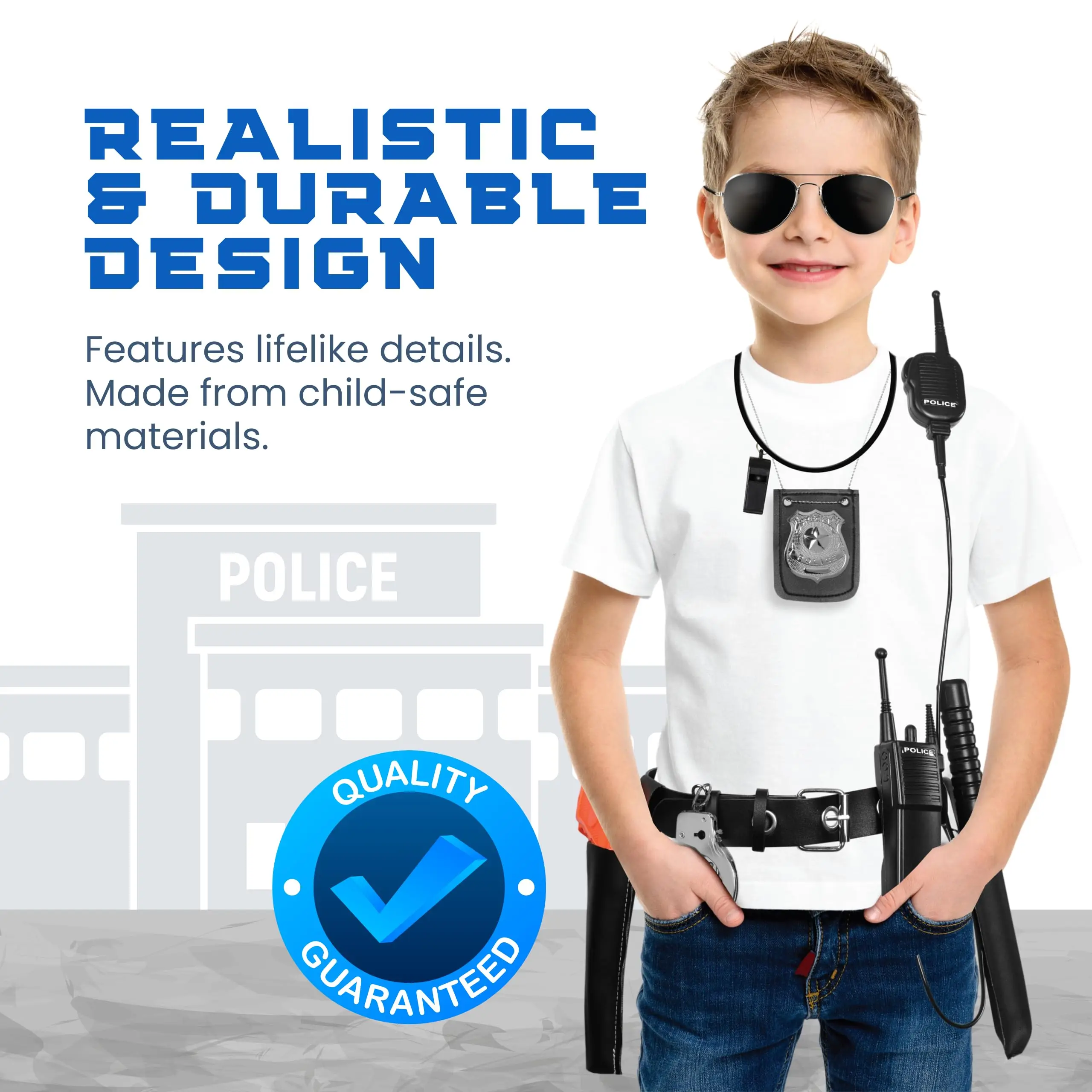 Police Officer Pretend Play Set 10-Piece Costume Accessories With Badge Belt Gun Handcuffs Halloween Role Play Kit For Ages 3–10 - Image 4