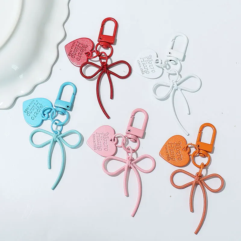 10pcs Exquisite Hollow Bow Shaped Pendant with Heart Plate Alloy Craft Parts for Making Key Rings Bag Charms Handmade Ornaments