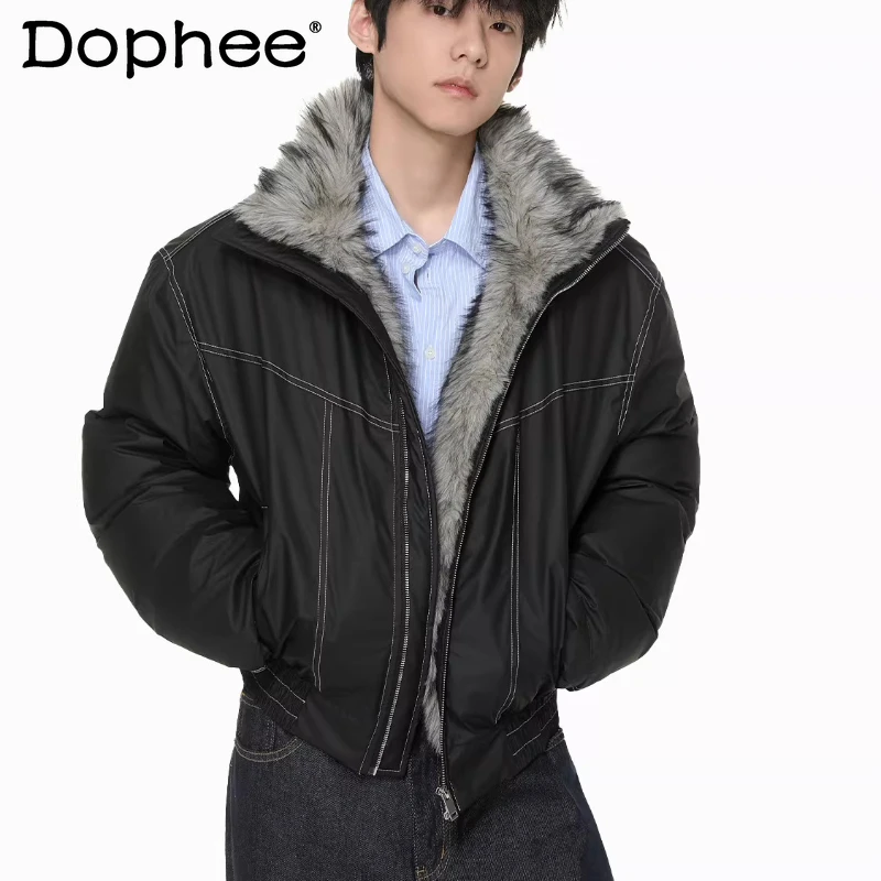 

Модные мужские парки 2025, зимняя новая модная свободная удобная куртка на молнии с карманами, парки с длинным рукавом, простые однотонные теплые пальто