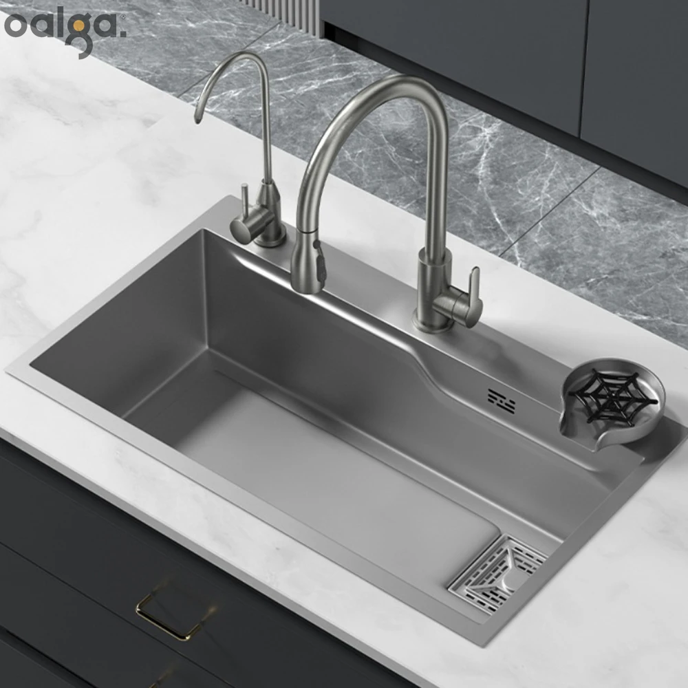 Kitchen Sinks Vegetable Basin Stainless Steel Sink Suit Pullout Faucet Large Single Sink Kitchen Sink Pia Cozinha Multifuncional