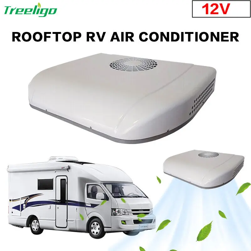 Treeligo 13500BTU Electric Air conditioner 12V Automotive Camper Van Parking Cooling Air Conditioner for RV Rooftop Caravan Bus